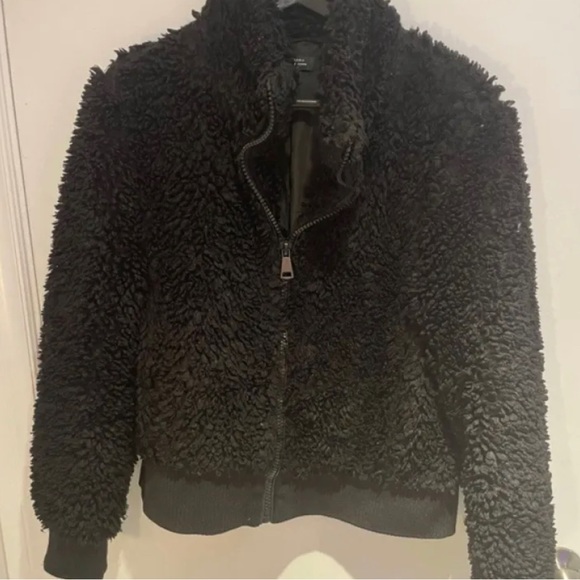 ZARA -Black Bomber Teddy Jacke - Picture 2 of 6